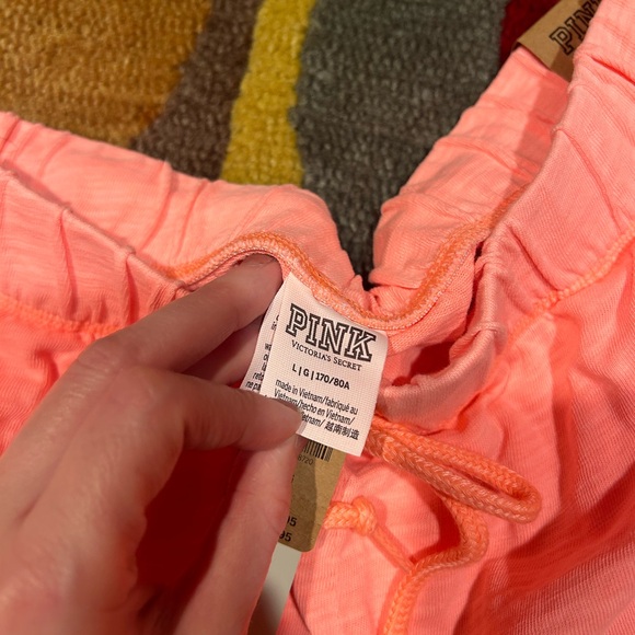 NWT Victoria’s Secret PINK Bright Coral Pink Thin Lightweight Jogger Pants Large - Picture 4 of 6